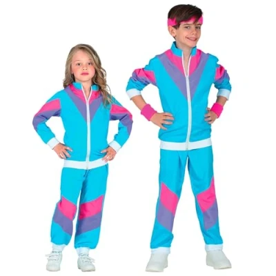Bild av Widmann 97239 Barndräkt 80 talet träningsdräkt, jacka och byxor, bekväm bärkomfort, joggingdräkt, retrostil, bad knappfest, karneval