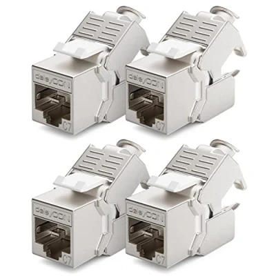 Bild av deleyCON 4x CAT 7 Keystone Jack Modul Idealisk för CAT7 CAT6 CAT6a Installation Kabelkontakt Patch Kabel Nätverkskabel STP Skärmning RJ45 Uttag 1000 MHz 10 Gbit/s Isoleringsklämma (LSA)