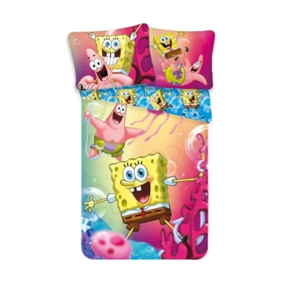 Bild av Jerry Fabrics Spongebob SBOB19BS049 barnsängkläder SvampBob svamphuvud, 2 stycken, 140 x 200 cm + 70 90
