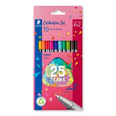 Bild av STAEDTLER 334 BK10TA Triplus Fineliner superfin penna, 0,3 mm linjebredd blandade färger, bonuspaket i begränsad utgåva (paket med 8 + 2 gratis)