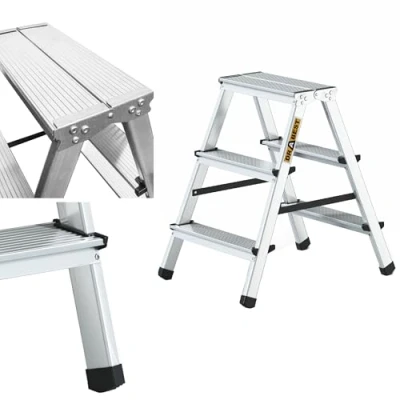 Bild av Drabest 3 Stegs Aluminium Dubbelsidig Hushållsstege 125kg Kapacitet Stegstege med Arbetsstegeplattform Stegar Multifunktion Stegsteg Steg 41 X 63 16 Cm