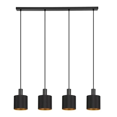 Bild av EGLO hängande lampa Zaragoza, 4 ljus pendel belysning för vardagsrum och matsal, matrumslampa med tygskärm i svart guld dekor, E27 uttag