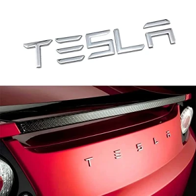 Bild av TDHLW 3D förhöjd logotyp baklucka infogar bokstäver bakre emblem kompatibla för Tesla Model 3/S/X/Y,3M självhäftande baksida,Silver,Tesla Logo