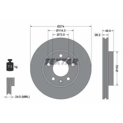 Bild av TEXTAR 92146900 Disque de frein 274 26,3 05/07 114,3 ventilé l&#039;intérieur sans boulon fix roue, moyeu roue KIA: CARNIVAL 2
