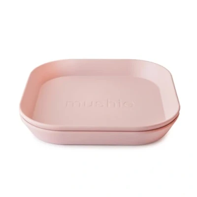 Bild av mushie barn fyrkantiga middagstallrikar Set med 2 BPA fri diskmaskin och mikrovågsugn Elegant lätt att hålla Tillverkad i Danmark Blush