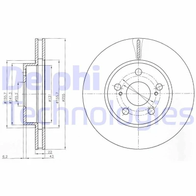 Bild av DELPHI BG4269 Disque de frein 255 22 5 ventilé huilé non traité sans roulement roue, bague ABS TOYOTA: Prius II Liftback