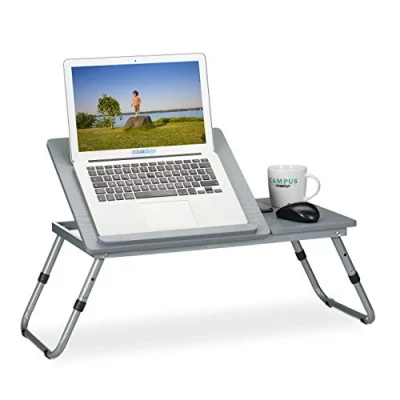 Bild av Relaxdays Laptopbord höjdjusterbar, vikbar, lutbar arbetsyta, sängbord för bärbar dator, MDF, 44 x 73 34,5 cm, grå, 1 styck