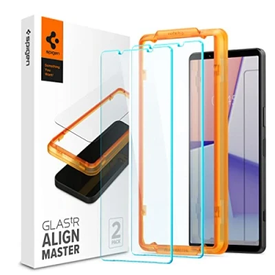 Bild av Spigen AlignMaster Skärmskydd kompatibel med Sony Xperia 1 V, 2 Stycken, met sjabloon voor installatie, kristallklart, Responsiv Touch, Case friendly, 9H härdat Glas