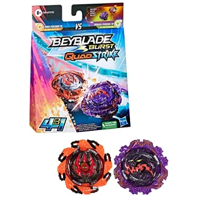 Bild av Beyblade Burst QuadStrike Dual Pack, 2 pack Ambush Nyddhog N8 och Chain Poseidon P8 tävlingssnurror