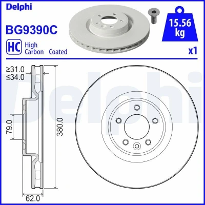 Bild av DELPHI BG9390C Disque de frein 380 34 5 ventilé revêtu à haute teneur en carbone sans roulement roue, bague ABS LAND ROVER: Range Rover Sport