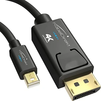 Bild av KabelDirekt Mini DisplayPort (Thunderbolt) till kabel (Mini DP DP) 1m (UHD med 4K/60Hz, version 1.2, för PC och Mac, hananslutning låsfunktioner, svart) TOP serien