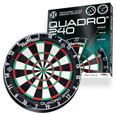 Bild av Harrows Dart Board Quadro I unik och exklusiv 3 scoring zones Ultimate Challenge 240 maximal poäng darttavla med ultratunn knivtråd jag kompatibel darttavla, belysning
