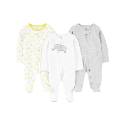 Bild av Simple Joys av Carter&#039;s Baby Boys 3 pack Neutral Sleep and Play, Elefant/randig/giraff, 6 Months
