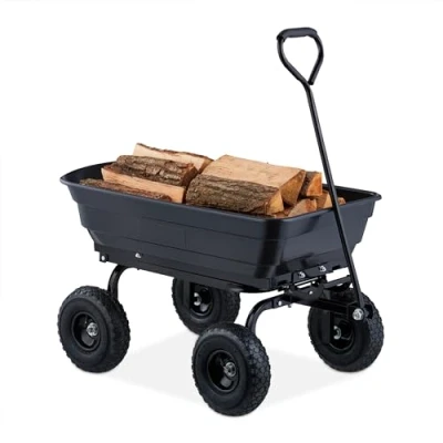 Bild av Relaxdays Trädgårdsvagn, med lutningsfunktion, trädgårdsavfall, 4 pneumatiska däck 3,504, upp till 250 kg, handvagn för dragning, svart, 3,54