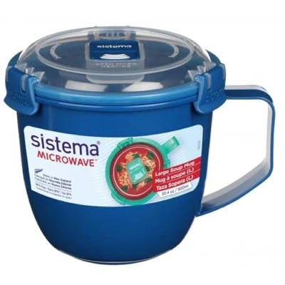 Bild av Sistema 4 stycken 21141 mikrovågsugn stor soppkopp, 900 ml, BPA fri mint/blå/lila