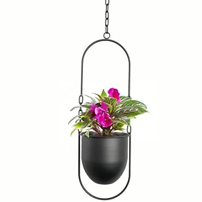 Bild av VDYXEW Hängande växtkärl metall växthängare, blomampel modern, boho modern växthängare minimalistisk heminredning lämplig för inomhus och utomhusbruk (svart)