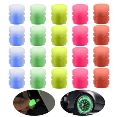 Bild av 20 stycken fluorescerande ventilskydd, däcktillbehör, biltillbehör, däckdammskydd, gummiventilskydd, däckventilskydd, lämpliga för bilar, lastbilar, motorcyklar etc.