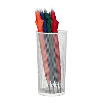 Bild av Relaxdays paraplyställ, för paraplyer och promenadkäppar, runda, metall, rutnätsoptik, paraplyhållare, H x D: 49,5 26 cm, vit, 1 styck