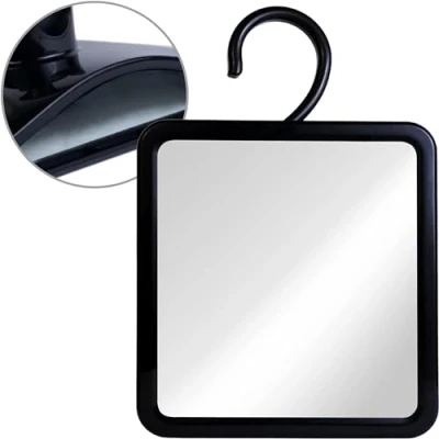 Bild av MIRRORVANA dimfri duschspegel för rakning med krok upphängning och anti dimma okrossbar yta fyll bakre kammare/reservoar varmt vatten (svart, 20 x 18 cm)