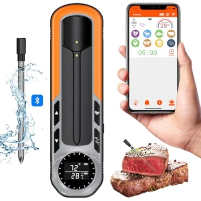 Bild av Onherm Trådlös intelligent kötttermometer 152 m Bluetooth grilltermometer med display, värmebeständig upp till 275 ℃, digital kökstermometer för ugn, BBQ grill, rostare