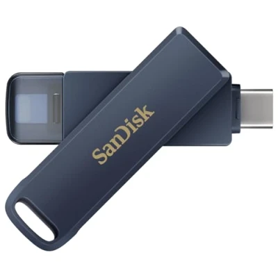 Bild av SanDisk 128GB Phone Drive, USB minne för iPhone/iPad, PC, Mac (2 i 1 iPhone lagring, Lightning och Type C kontakter, Automatisk Säkerhetskopiering, Lösenordsskydda, Kryptering) Metallic Sky