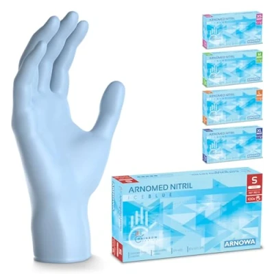 Bild av ARNOMED engångshandskar ljusblå, nitrilhandskar S, med 100 st/box, purderfria handskar, latexfria gummihandskar, finns i XS, M, L &amp; XL.