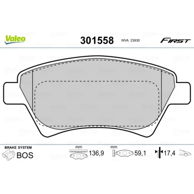 Bild av VALEO 301558 Jeu de plaquettes frein FIRST Essieu avant contact signal d&#039;usure exclu sans tôle anti bruit RENAULT: Kangoo I, MEGANE 2 Kombi