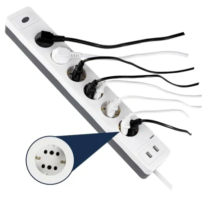 Bild av REV Combi Multi Socket Outlet 6 Fold + 2 x USB 1,4 m SP