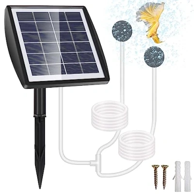 Bild av GuKKK Solsyrepump, 2 W soldammluftare med 200 mAh batteri, solluftpump akvarium oxygenator, oxygenator akvariumluftpump fiskeluftare rör luftbubbelstenar, för trädgårdsdammar