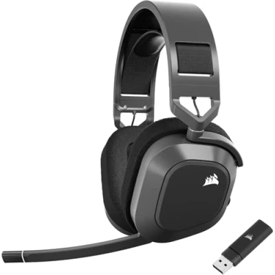 Bild av CORSAIR HS80 MAX WIRELESS Gamingheadset för Flera Plattformar med Bluetooth Dolby Atmos Mikrofon i Sändningskvalitet iCUE Kompatibelt PC, Mac, PS5, PS4, Mobil Stålgrå