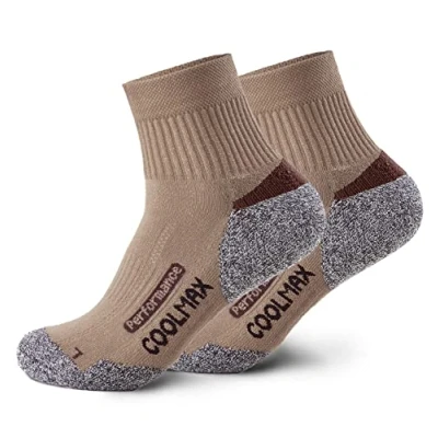 Bild av Piarini 2 par Coolmax vandringsstrumpor sommar kort, andas, anti bubblor och poslterade utomhus kvinnor män storlek 3538 till 4750, Beige, 39 42 EU