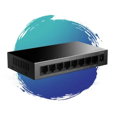 Bild av STRONG SW8000M i metall 8 portars gigabit skrivbordsswitch bords och väggmontering Perfekt för snabba LAN anslutningar optimerar datatrafik fläktlös nätverksexpansion svart