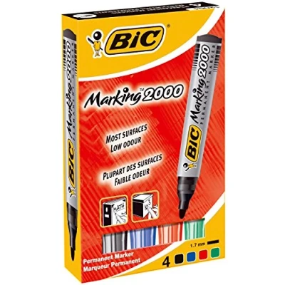 Bild av Bic Markking 2000 permanent markör Kula spets linjebredd 1,7 mm blandade ref 820911 [paket med 4] 4 Flerfärgad
