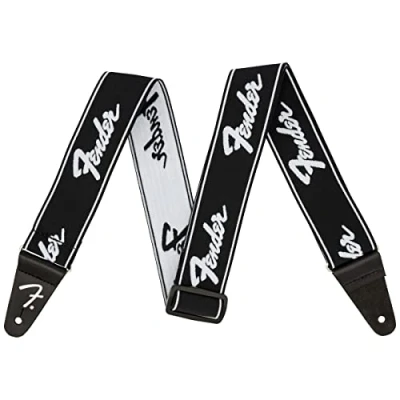 Bild av Fender WeighLess Running Logo gitarrbälte 5,1 cm, svart/vit