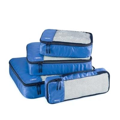 Bild av Amazon Basics Set med 4 packningskuber dragkedjor, S, M, L och smal, blå