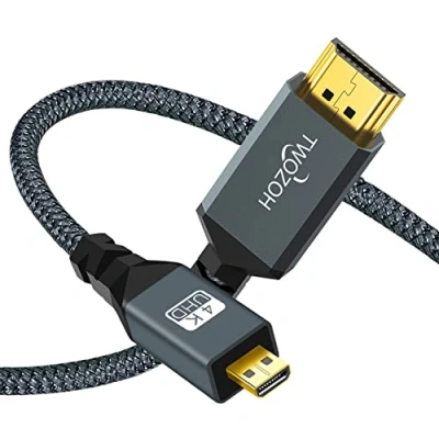 Bild av Twozoh 4K Micro HDMI till kabel 2M, höghastighets 2.0 flätad sladd stöder 3D 60Hz 1080p för GoPro Hero 7, Sony Camera, Raspberry Pi 4, Nikon B500