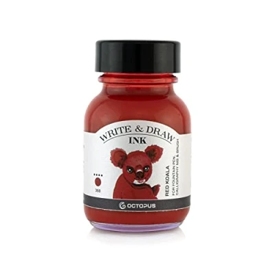 Bild av Octopus Write and Draw Ink 388 Red Koala Vattenfast bläck för skrivning och teckning, kalligrafibläck, ljusäkta ritbläck reservoarpenna, glaspenna, pensel, 50 ml