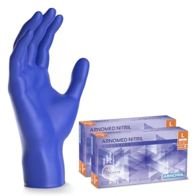 Bild av 200 ARNOMED engångshandskar mörkblå, nitrilhandskar L, med 2x 100 st/box, purderfria handskar, latexfria gummihandskar, finns i XS, S, M, L &amp; XL.