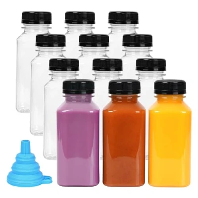 Bild av Winter Shore 270 ml Återanvändbara Plastflaskor [12 Pack] Genomskinliga &amp; Tomma Juiceflaskor med Läckagesäkra Lock och Upphällningstratt Små Dryckesbehållare för Minikyl, Vatten, Smoothies, Juice
