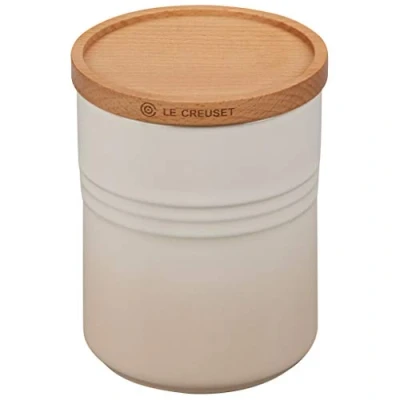 Bild av Le Creuset Stengods medium förvaringsburk med trälock, stengods, 540 ml, 10 cm, maräng