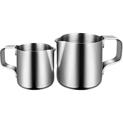 Bild av Rostfritt stål mjölkkanna, 150 ml/350 ml mjölkkanna kopp barista och latte dekorativ konstpenna för att göra kaffe cappuccino skummande mjölk kaffemaskin (silver)