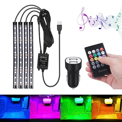 Bild av Bawoo AL122116 bilinredning belysning LED atmosfär ljus bil ramp interiör USB port billaddare ljusstång med fjärrkontroll