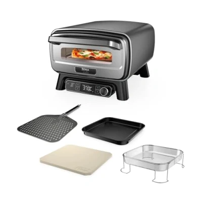 Bild av Ninja Artisan elektrisk pizzaugn &amp; airfryer för utomhusbruk, fyra funktioner: Pizza, Air Fry, Bake och Prove, 5 pizzainst., inkl. pizzasten 30 cm, pizzaspade, bakplåt luftfrityrkorg, grå MO201EU