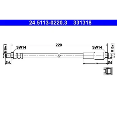 Bild av ATE 24.5113 0220.3 Flexible De Frein 215 M10x1 AUDI: A4 B5 Avant, 80 B4 Berline, Berline