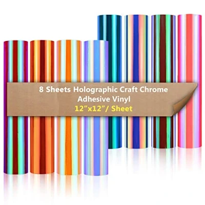 Bild av Holographic Vinyl Film Plotter Self Adhesive, 8 Sheets 12&quot; x Opal White Adhesive with Permanent Gloss Film, for Decoration, Scrapbooking
