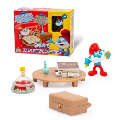 Bild av Smurfarna, set med funktioner och 1 exklusiv figur 5,5 cm tillbehör, stora smurfar labbmodell, leksaker för barn från 3 år, PUF182, blå
