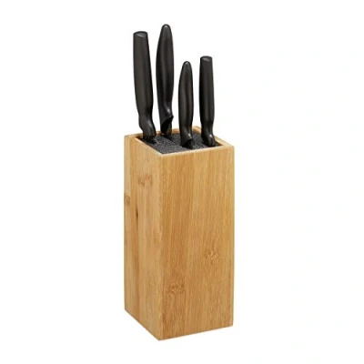 Bild av Relaxdays Knivblock bambu, knivförvaring med borst, universal, knivhållare utan utrustning, 23 x 10,5 cm, natur, 1 styck