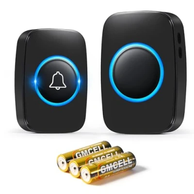 Bild av Blendura trådlös dörrklocka set, 300 m IP44 vattentät elektronisk ytterdörrklocka med plug in mottagare, 60 melodier, 5 volymnivåer, svart