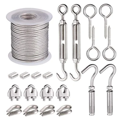 Bild av 15 m trädgårdstråd för klätterväxter, 21 st rostfritt stål trädgårdstråd, pergola kit, PVC belagd kabelvajer, repkrokar, kit bildtråd, ögonbultar, elektriska mätartätningar, blåregn stöd