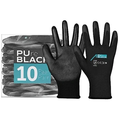 Bild av ACE PUre Black Arbetshandskar Handskar för arbete EN 388/21420 08/M (10 förpackningar)